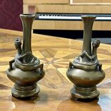 Pair of Chinese bronze vases with dragon decoration, early 20th century