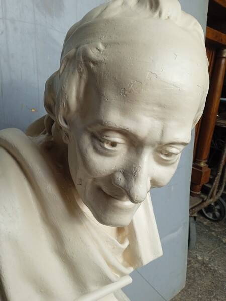 Voltaire bust in plaster 60cm th mid 20th century