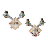 Pair of sconces in crystal, brass and mirror glasses, Italy 1940/1950.