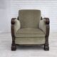 1950s, Danish relax armchair, furniture velour, carved oak wood.