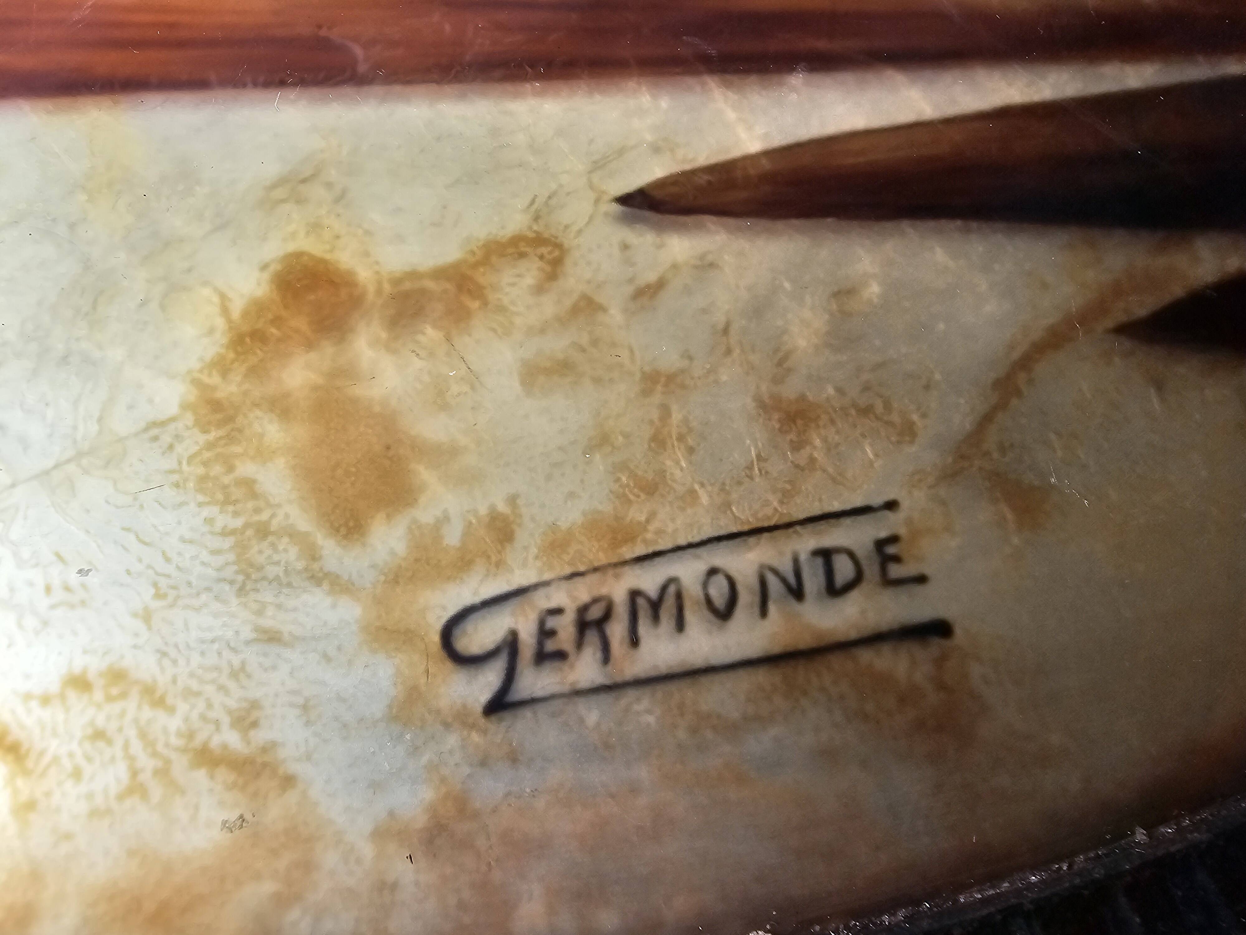 Wrought iron serving tray, Art Nouveau style, Art Deco period, Signed GERMON