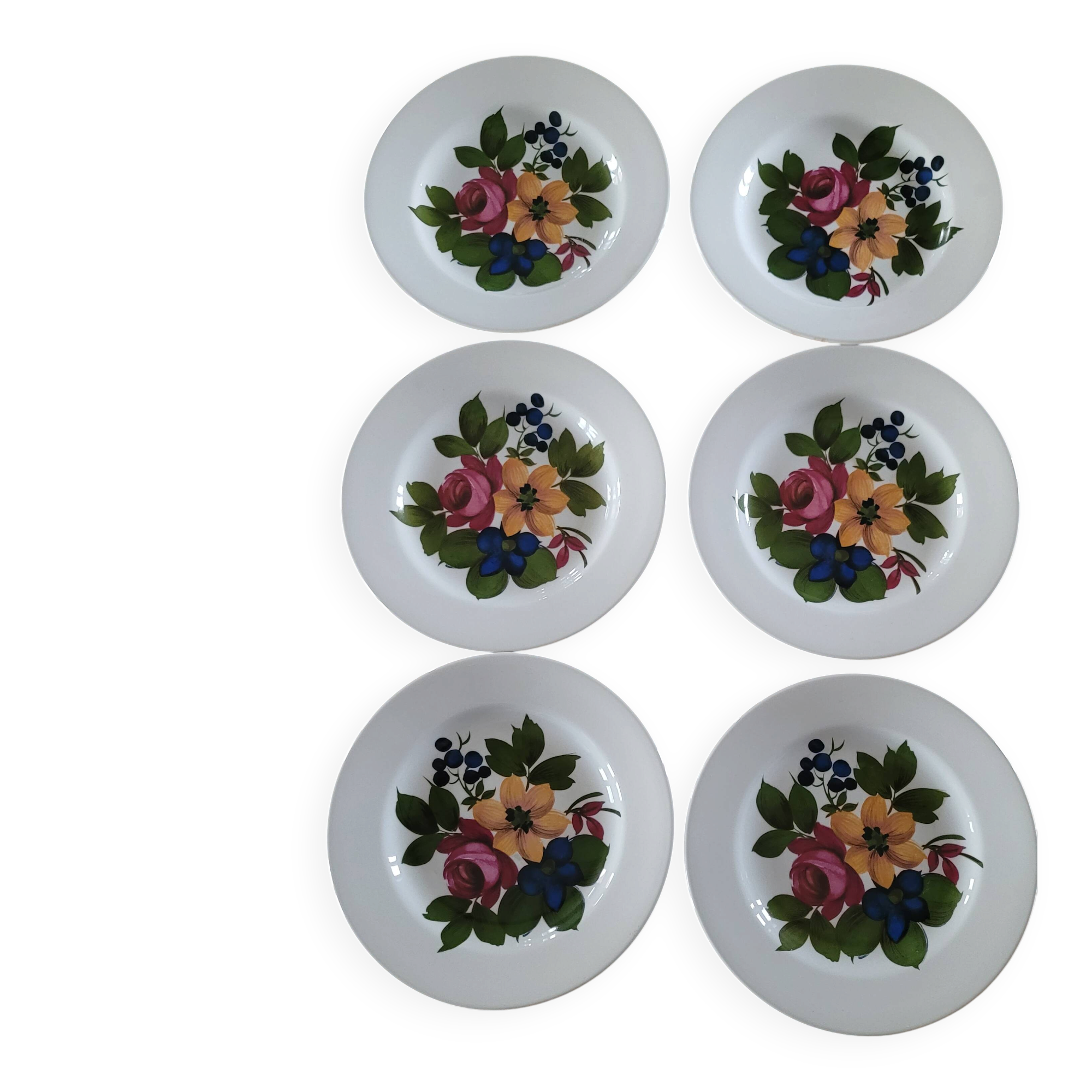 6 vintage deep plates, floral pattern