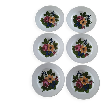 6 vintage deep plates, floral pattern