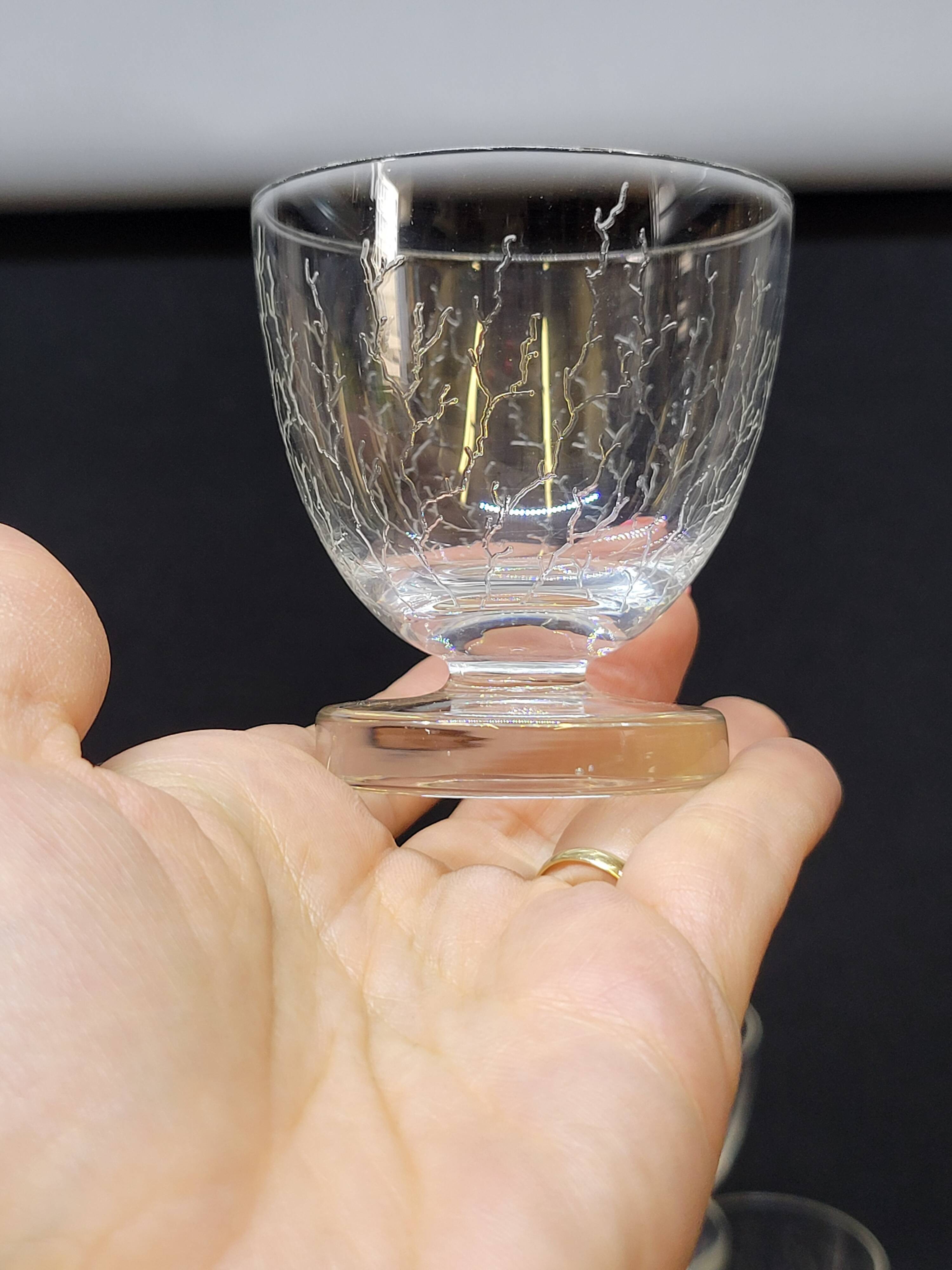 6 Cracked Engraved Crystal Liqueur/Digestif Glasses