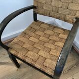 Pair of vintage rope armchairs, wooden frame, Sweden, 1960, Axel Larsson