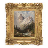 Peinture à l'huile sur panneau, Paysage de montagne