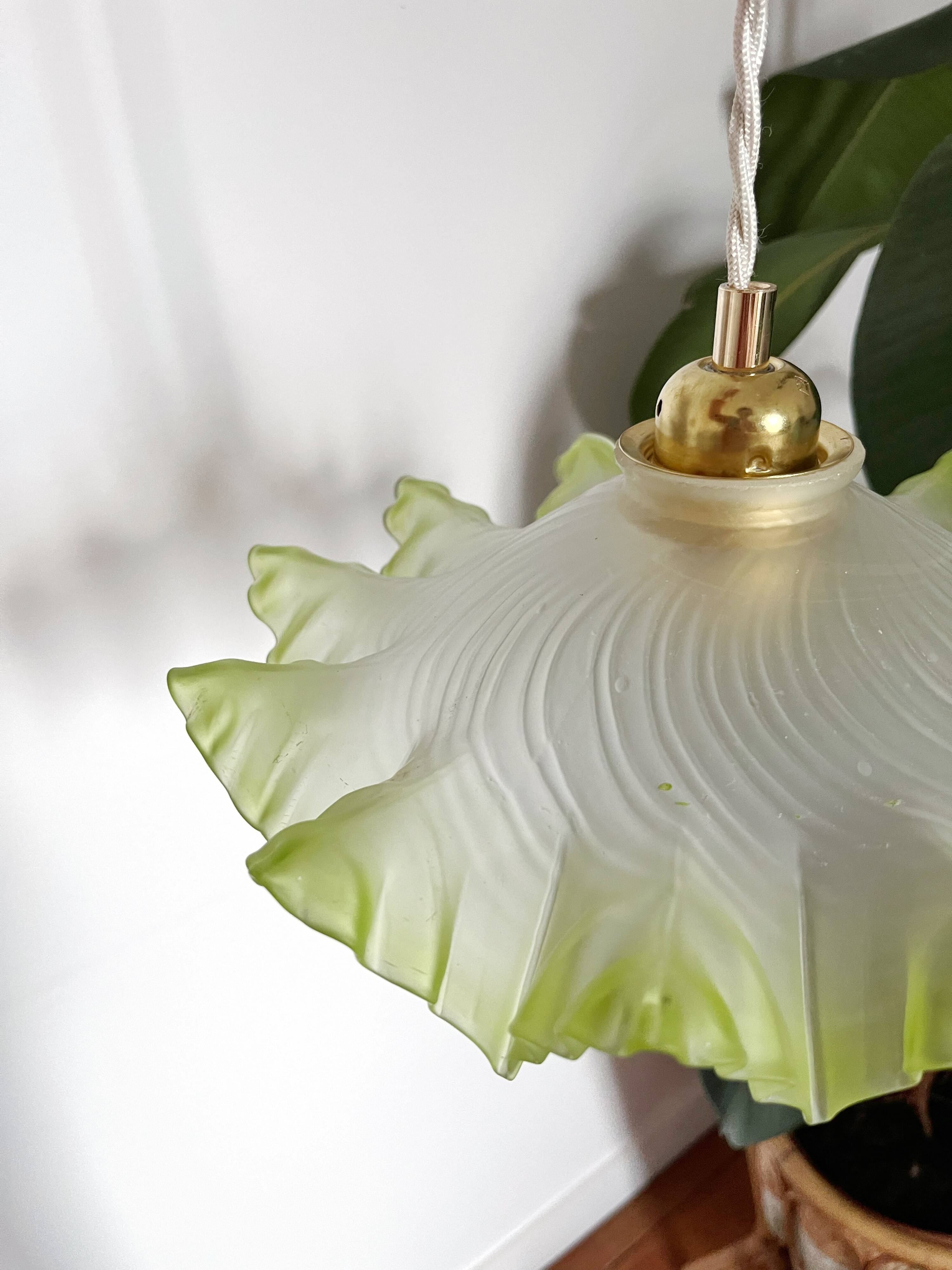 Vintage green and white serrated pendant light