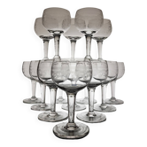 9 guilloché wine glasses, early 20th century.