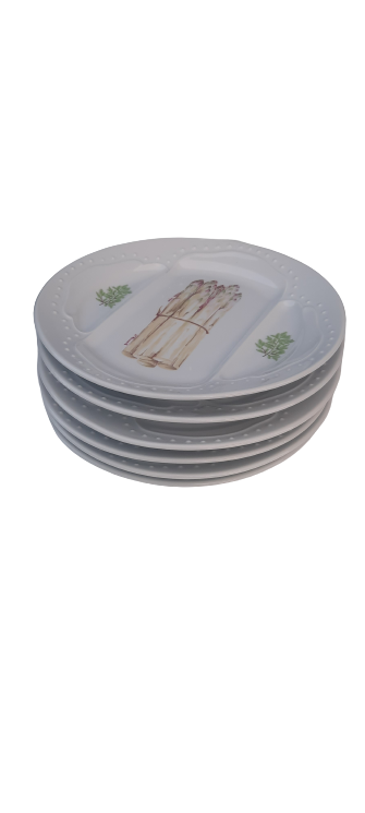 6 porcelain asparagus plates signed L'Hirondelle