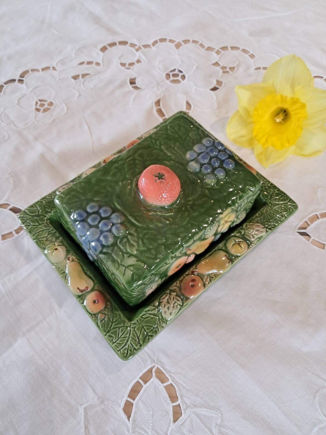 Antique butter dish in slip