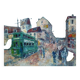 Tableau ancien rue animée à Saint Germain, signé G. Denis