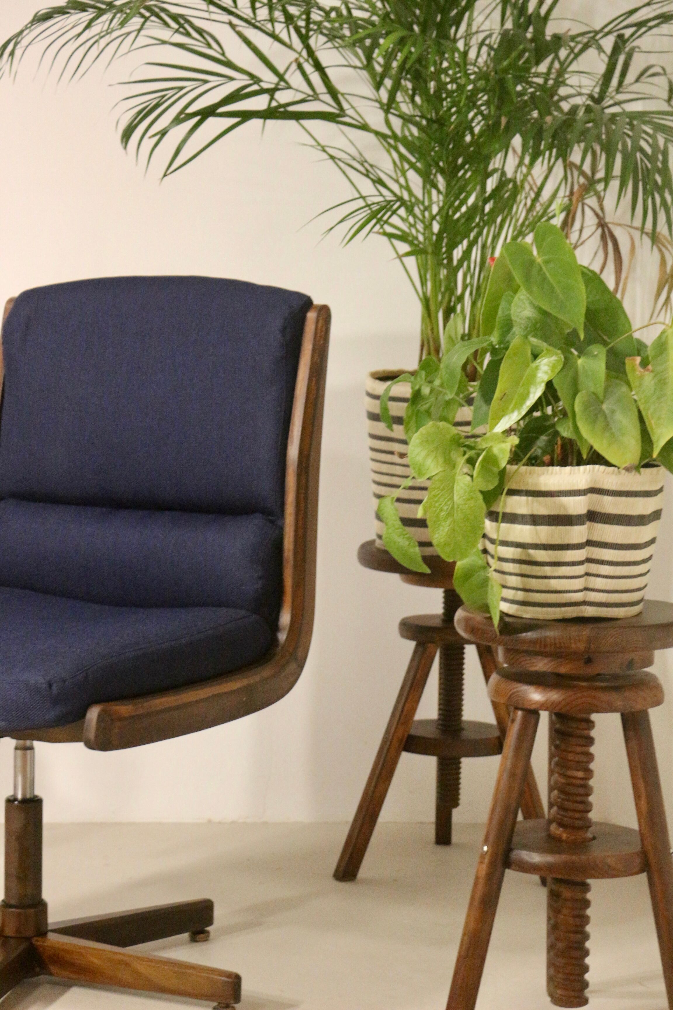 Fauteuil de bureau vintage pivotant en bois année 70