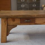 Solid elm coffee table with 2 small drawers, 1950s