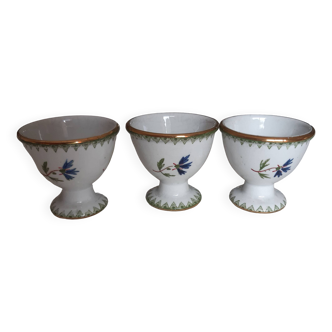 Set of three egg cups, barbel pattern decorations