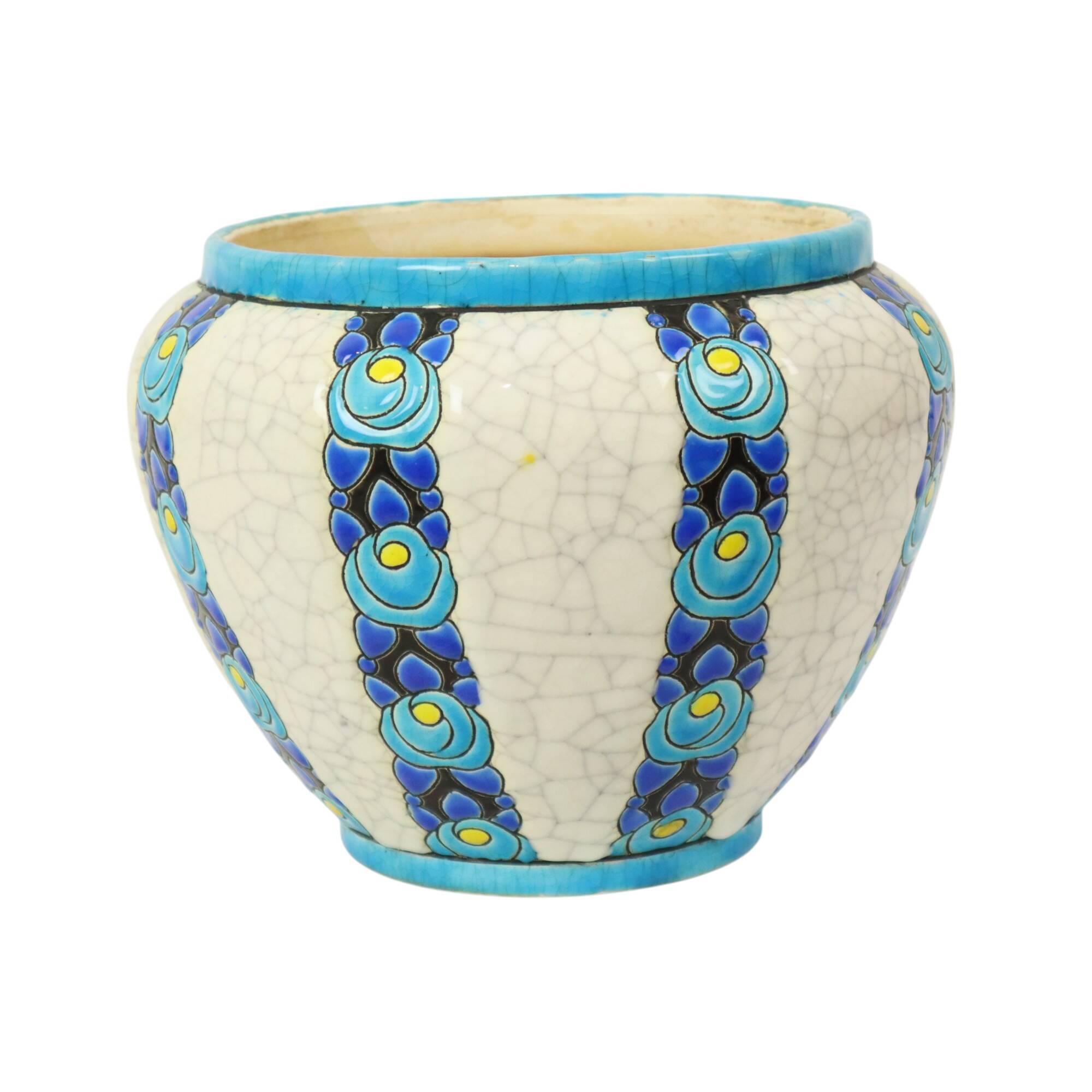 Vase Pot de Fleurs Polychrome Catteau Boch Keramis Art Déco ca. 1922