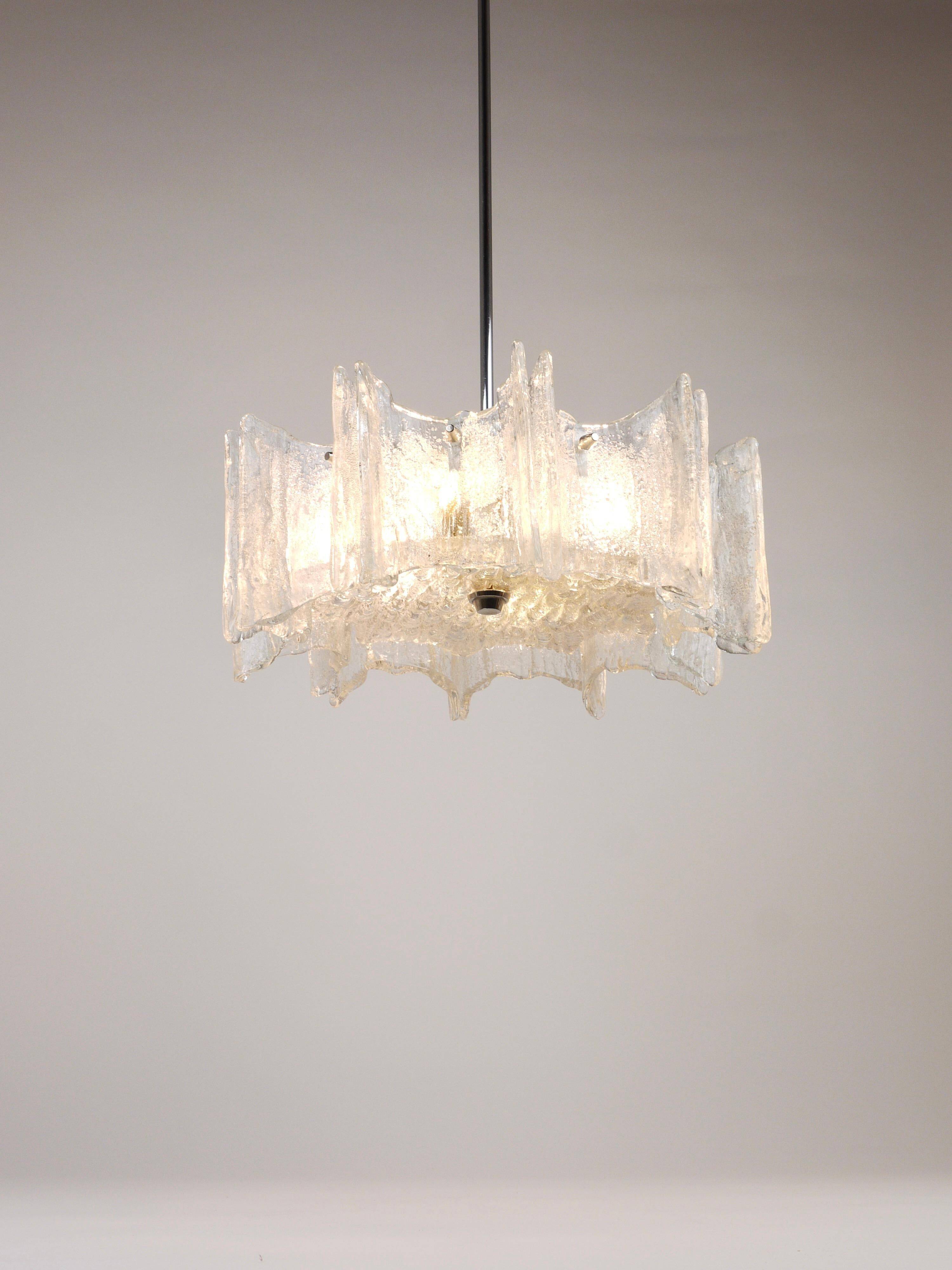 Frosted glass star chandelier J.T. Kalmar Vienna, Austria, 1960s