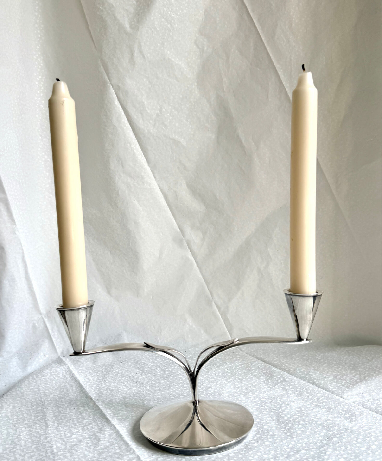Bougeoir double en argent massif de style Art Déco danois
