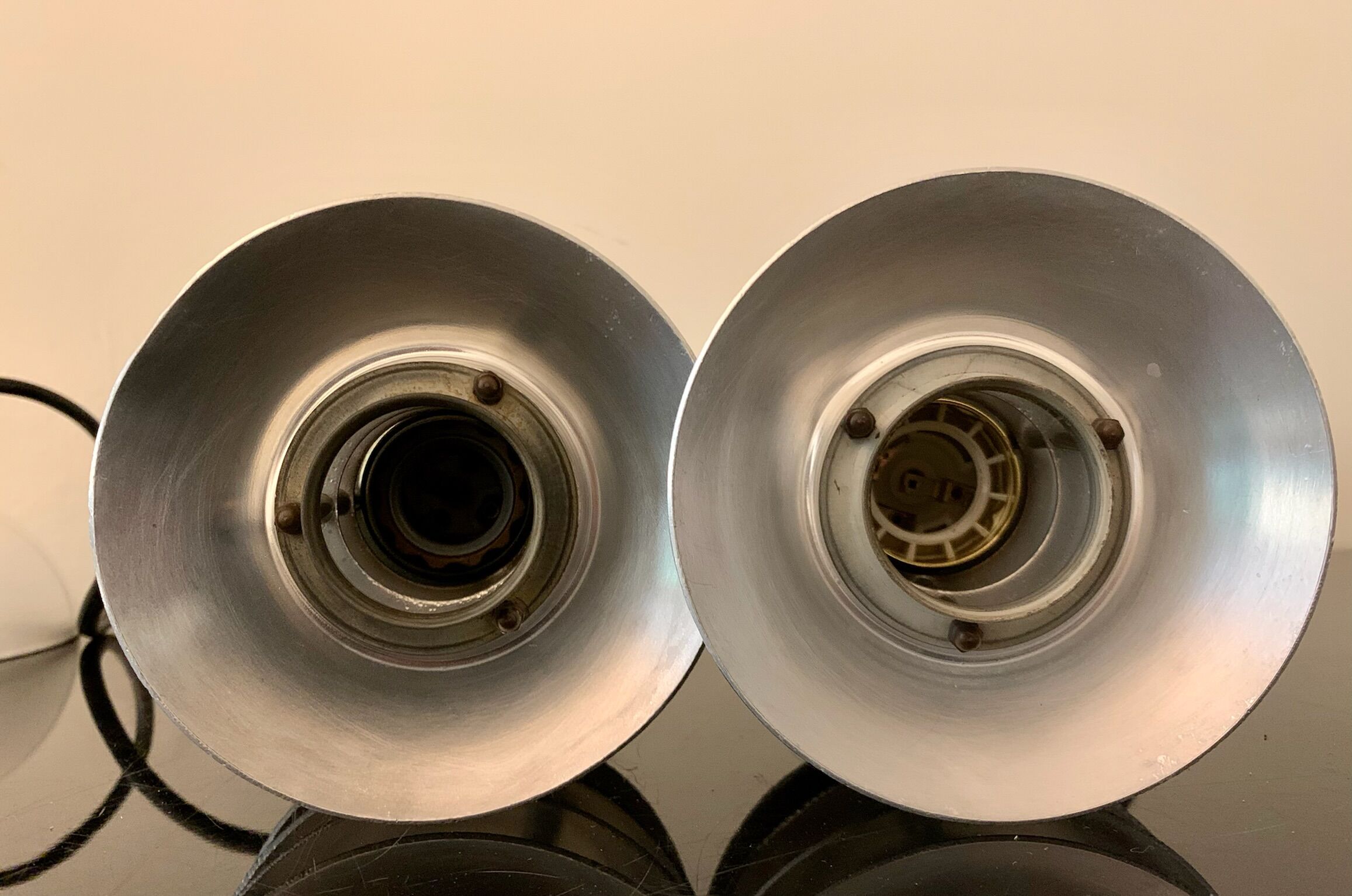 Pair of vintage pendant lights - 70s design metal lamps