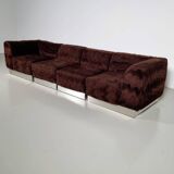 Vintage Italian chrome sectional sofa with faux fur, 1970s.