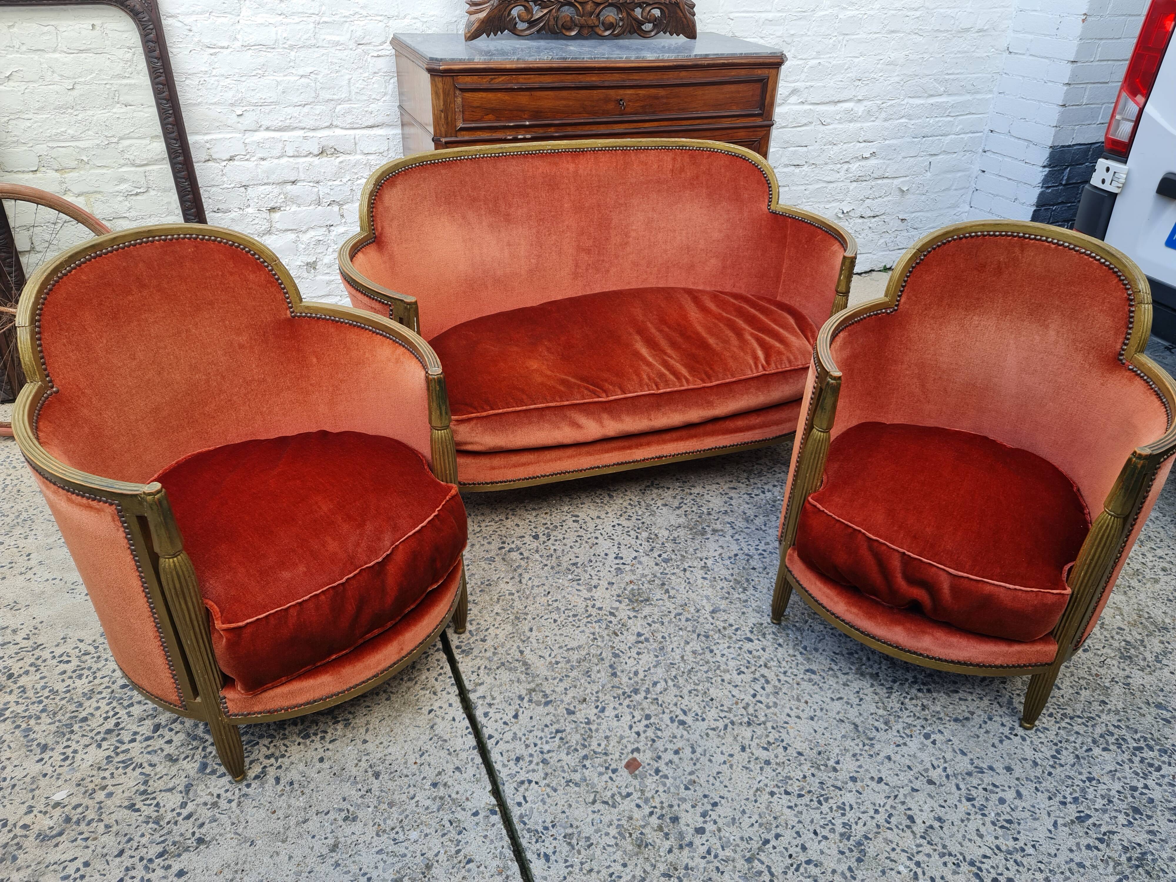 Old art deco lounge velvet gene three pieces