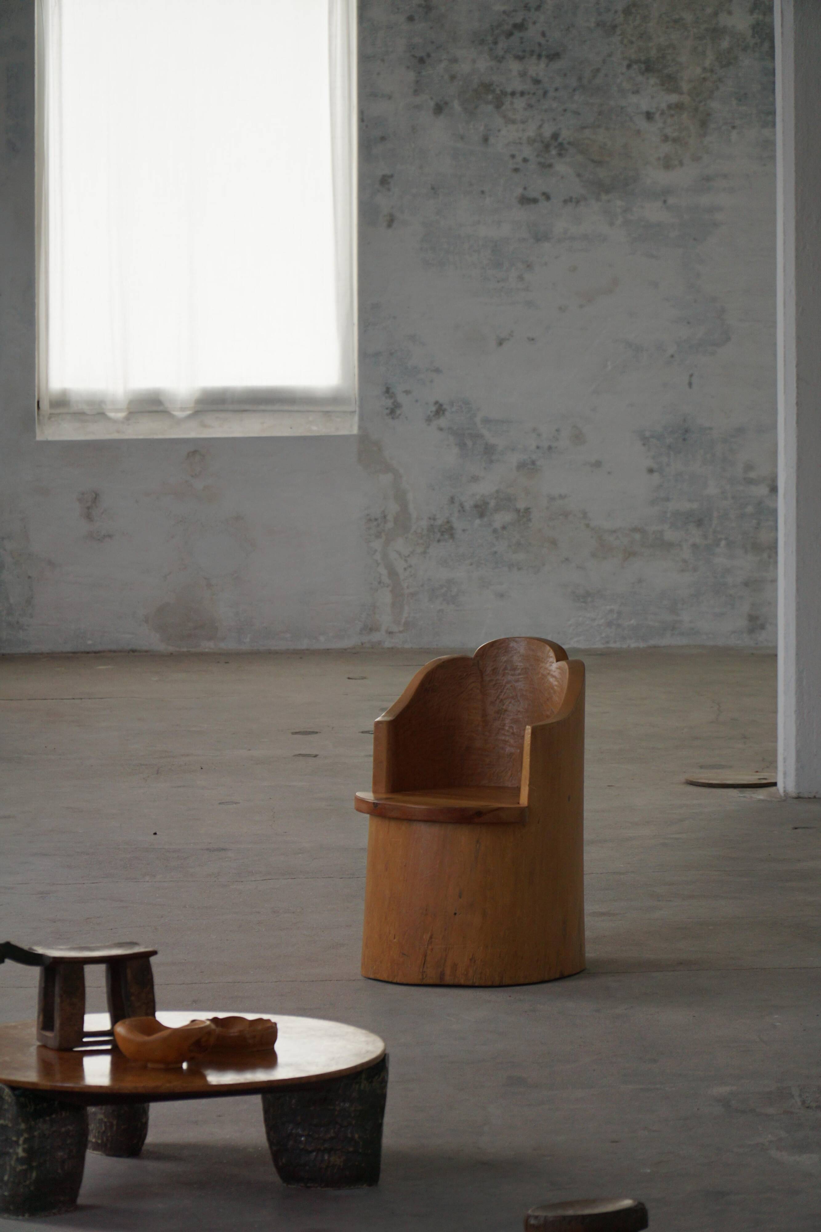 Fauteuil Stump Moderne en Pin Massif, par un Ébéniste Suédois, Wabi Sabi, années 1960