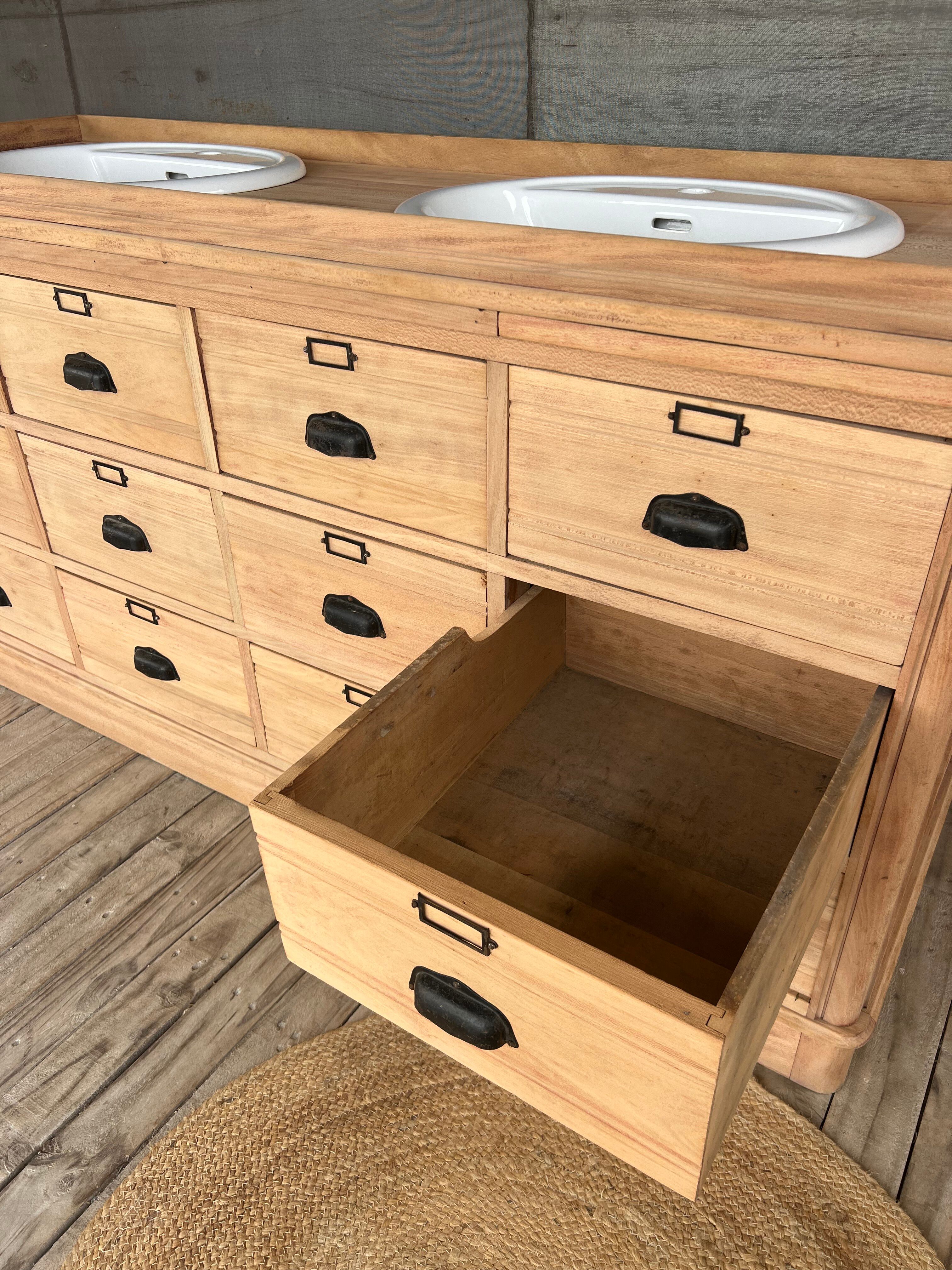 Furniture with 2 basins in raw wood