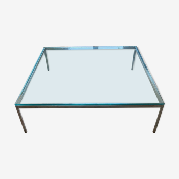 Italian design coffee table thick glass and brushed steel