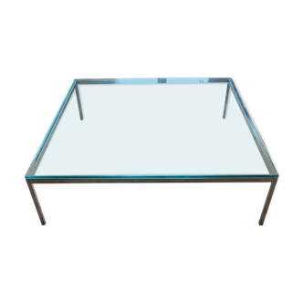 Table basse design Italien verre épais et acier brossé