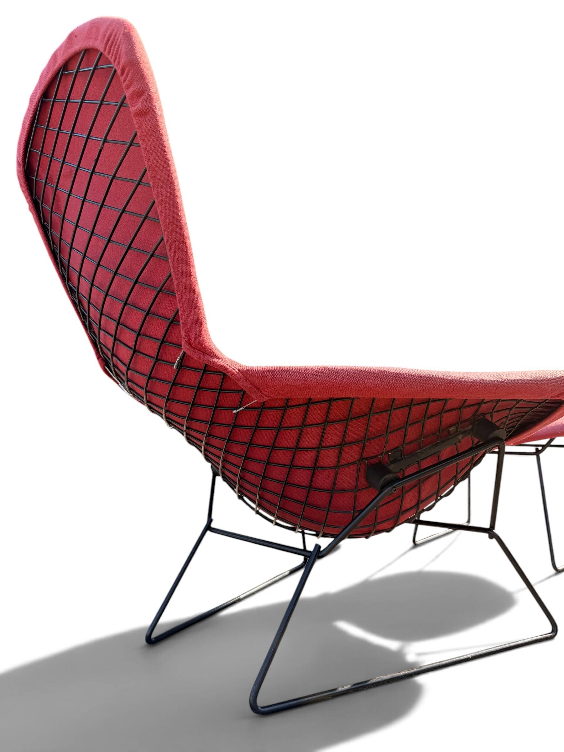 Bird Chair & Ottoman Harry Bertoia for Knoll - Black Mesh & Red Fabric