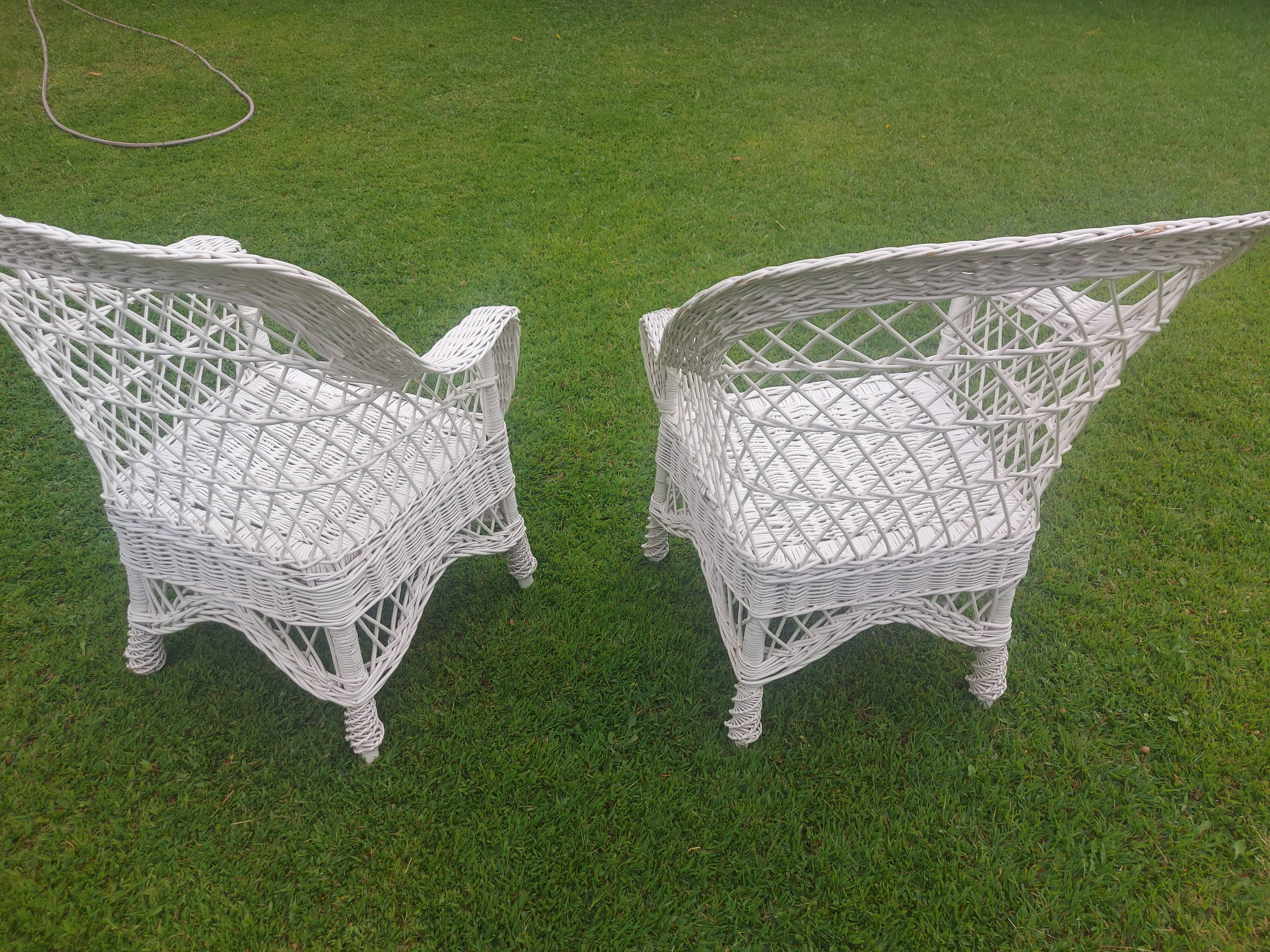 Rattan armchairs, white lacquered