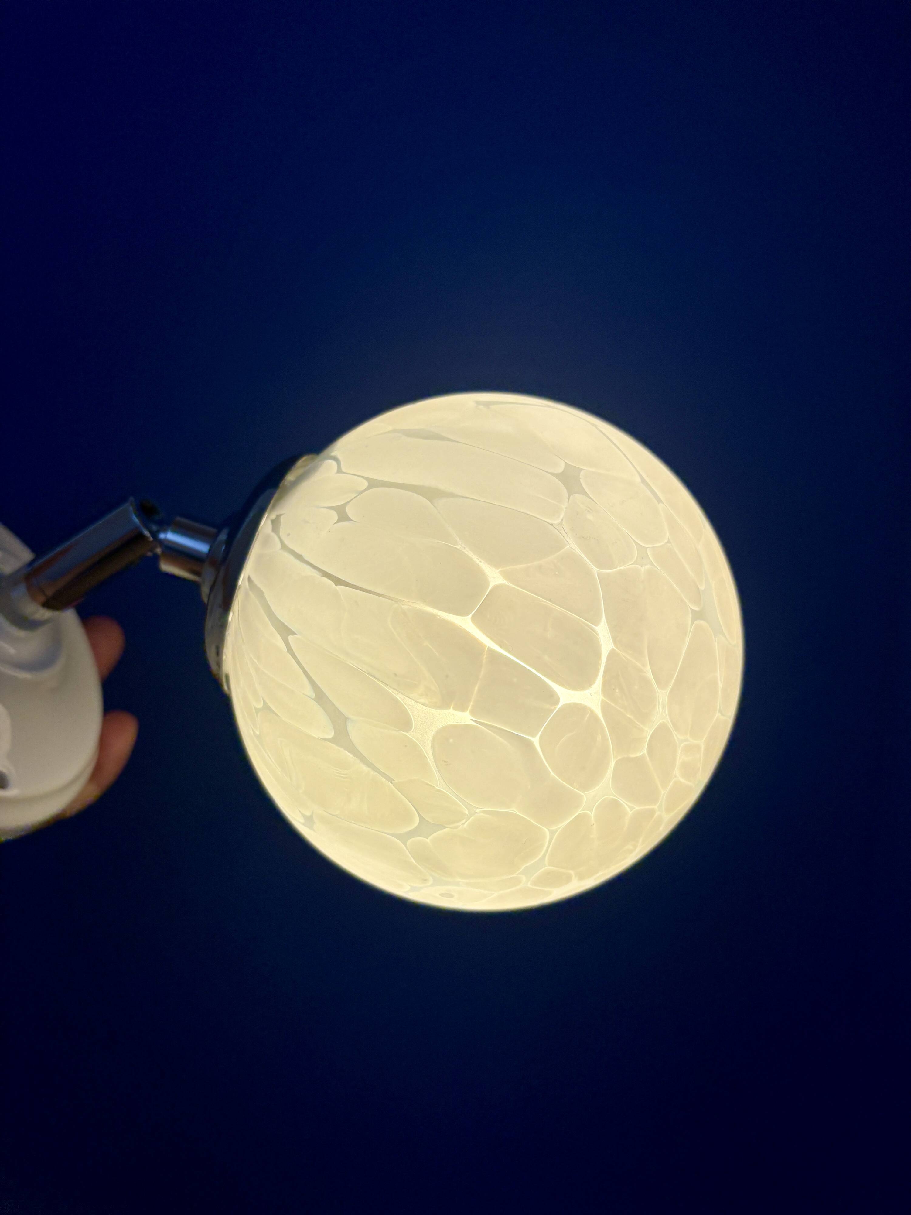 Vintage glass globe wall light from Clichy, white.