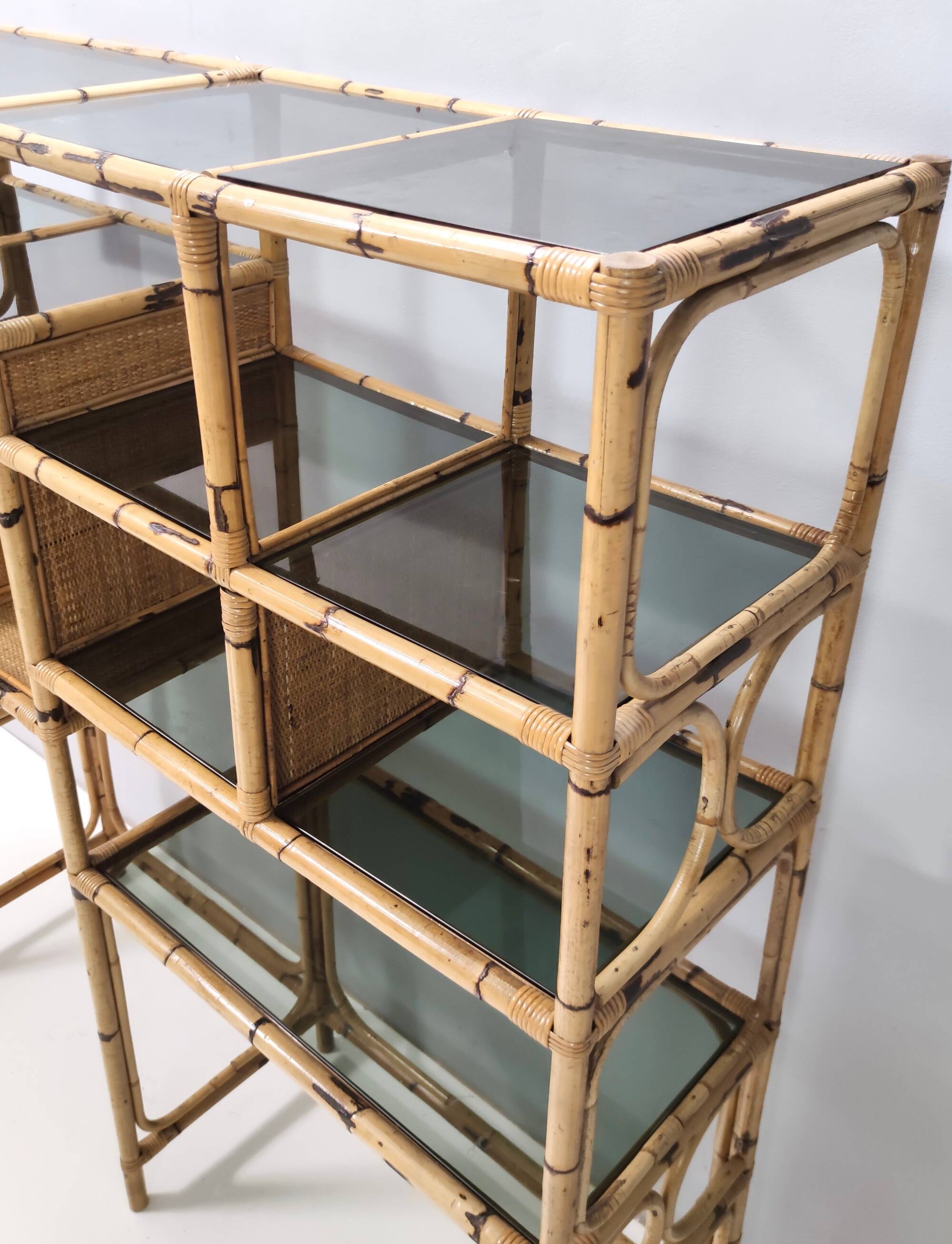 Bamboo Bookcase with Smoked Glass Shelves by Vivai del Sud, Italy
