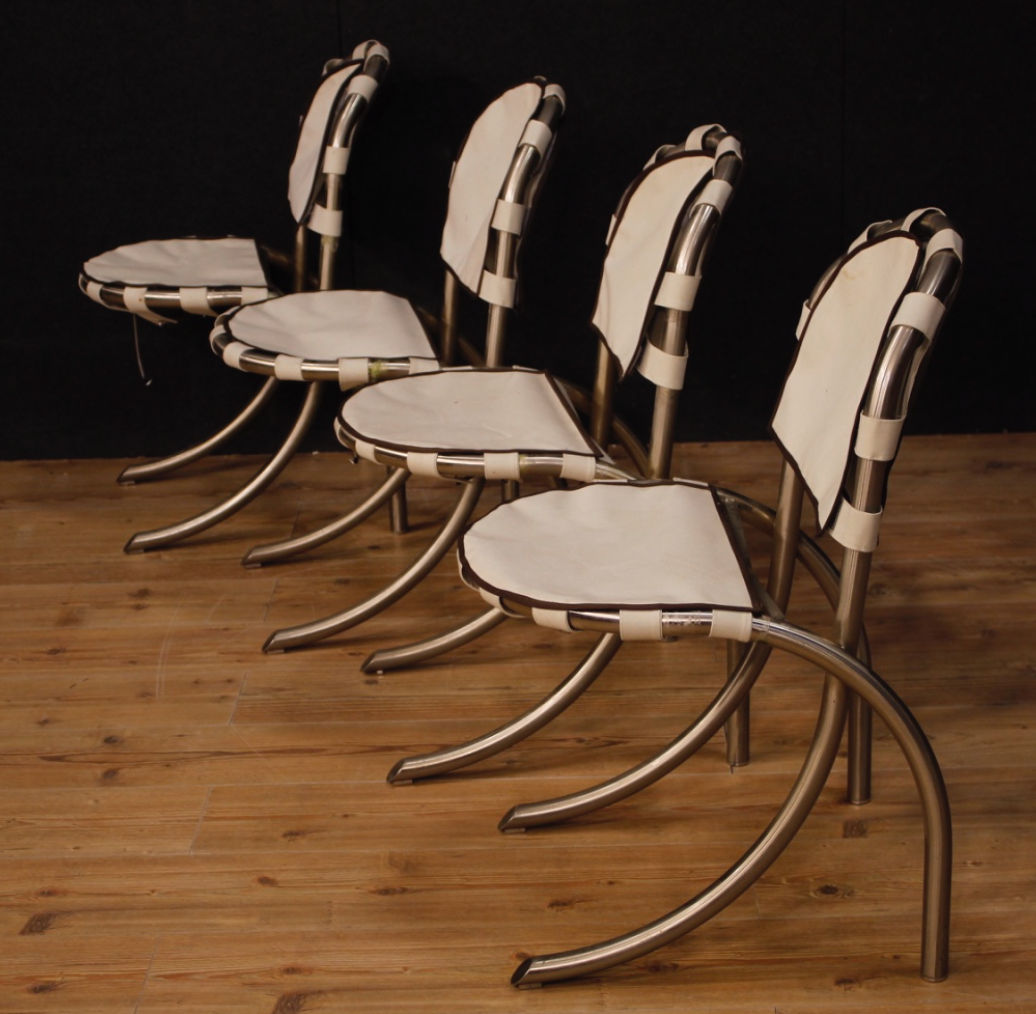 Set of 4 Italian Chairs in steel and fabric design Bazzani