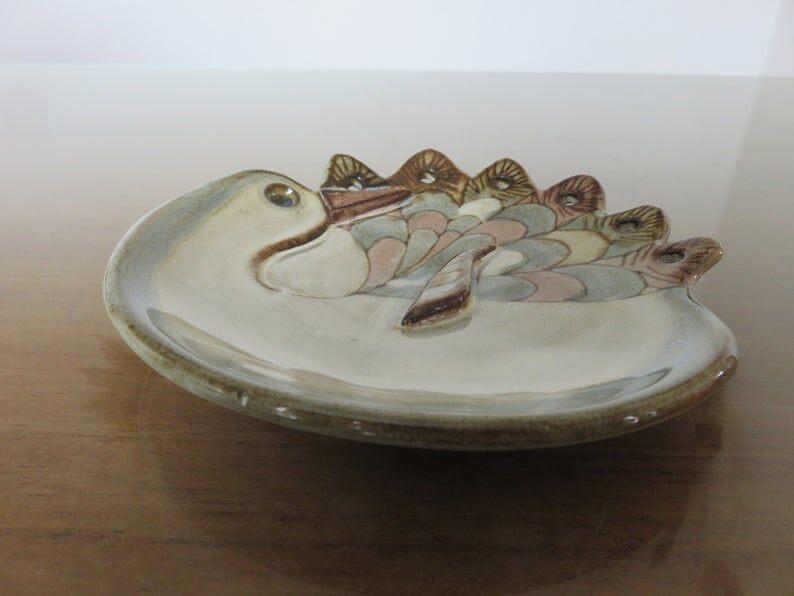 Empty ceramic pocket signed " bird " 60s 70s