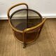 Vintage curved wooden rolling dessert trolley – smoked glass top