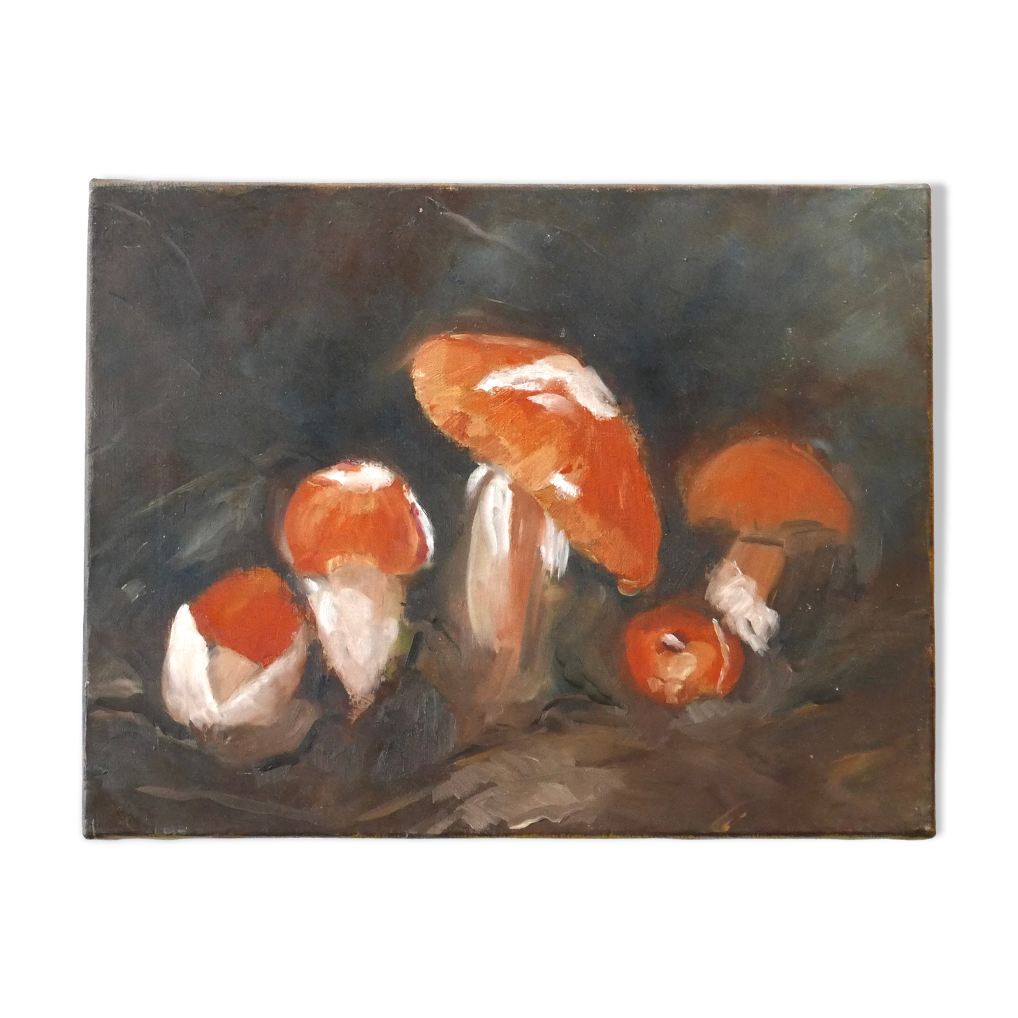 Painting, still life painting with mushrooms, 70s
