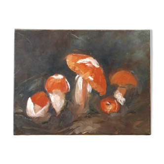 Painting, still life painting with mushrooms, 70s