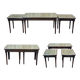 English nesting tables in mahogany and leather top under glass - work from the 1950s