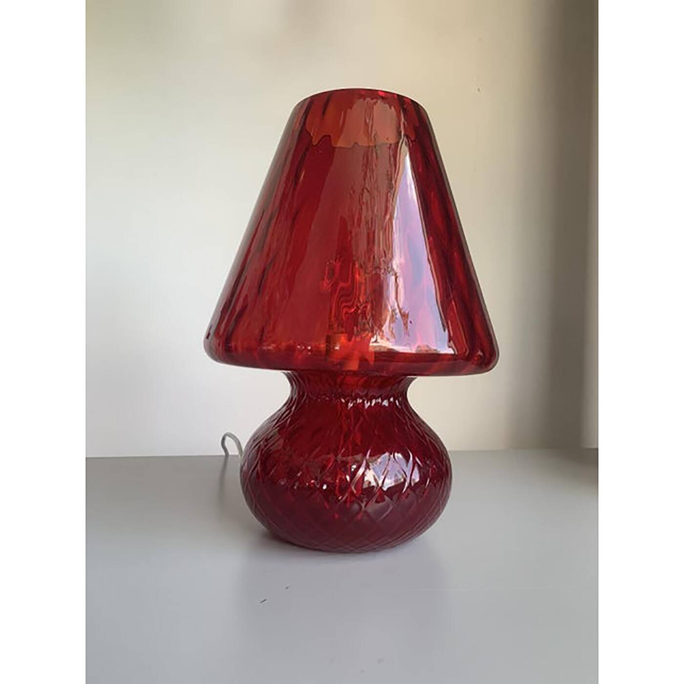 Italian Red Murano Glass Italian Techinch "Ballotton" Pattern