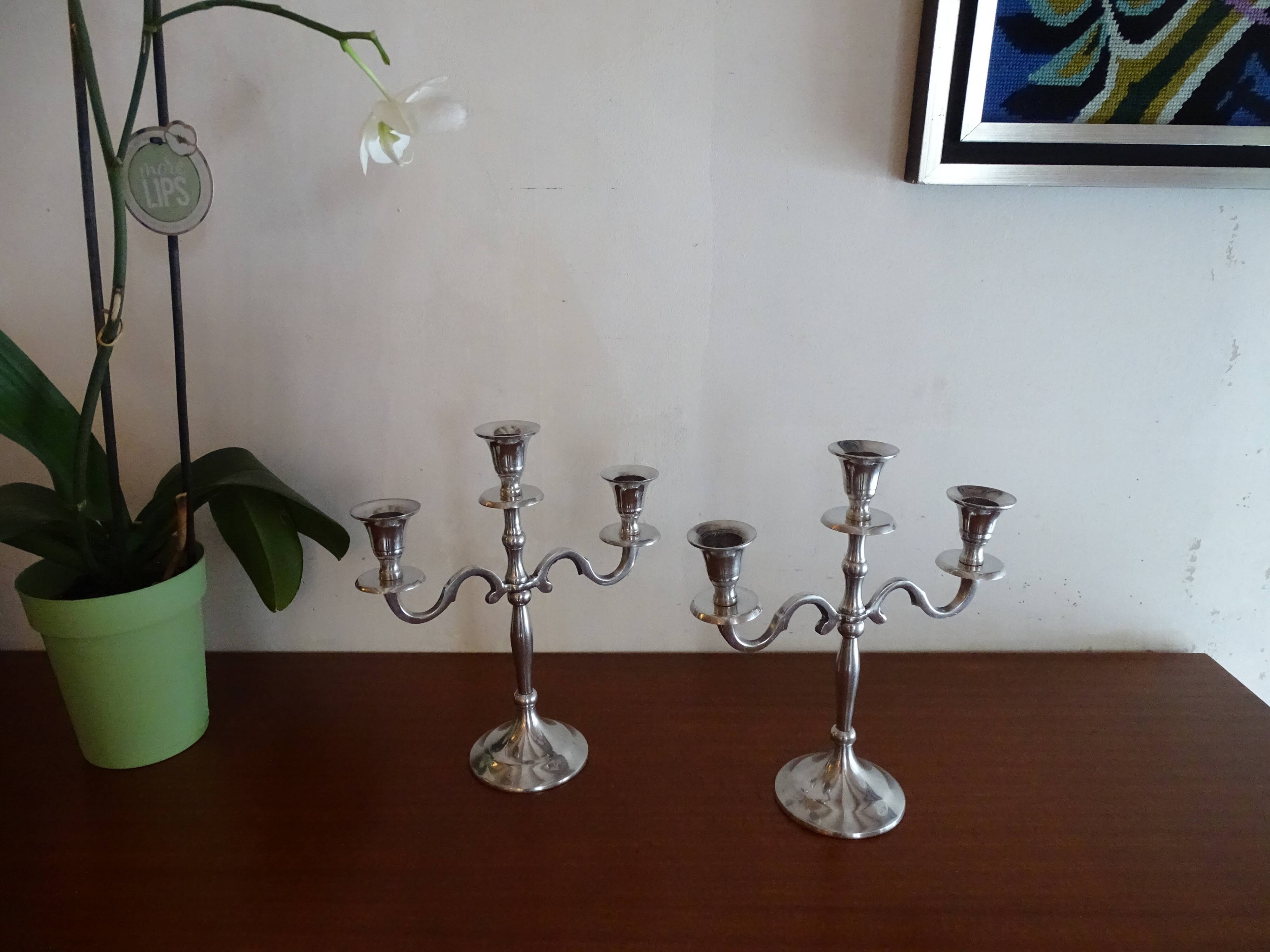 Pair of silver chandeliers alu vintage 3 burners
