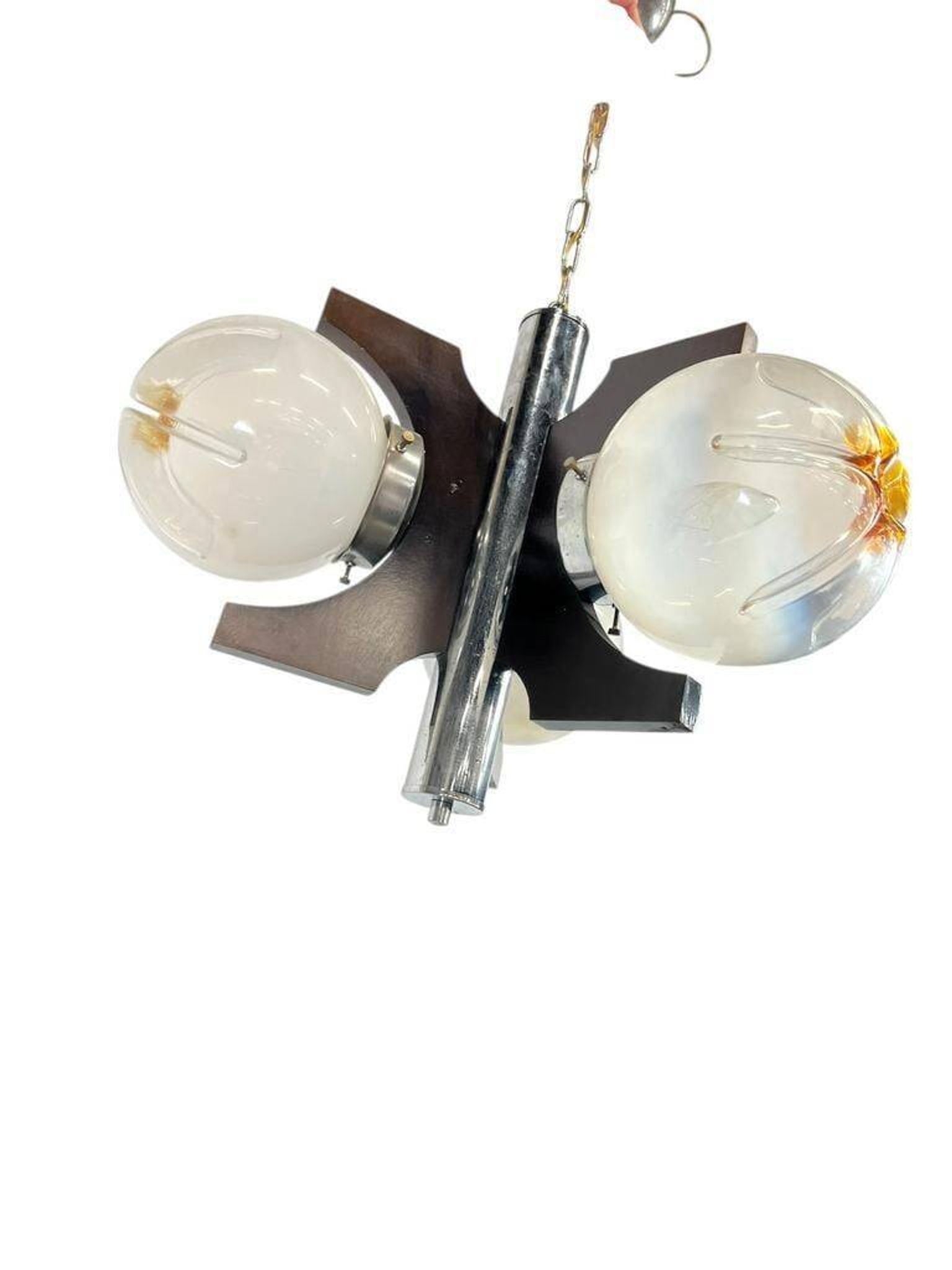 Vintage wooden suspension with Murano glass by Mazzega.