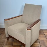 Pair of armchairs in carved wood and vintage fabric