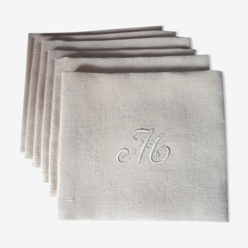 6 serviettes de table damassées monogrammées "M"
