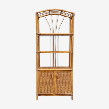 Rattan bamboo shelf, 2-door closet, vintage, 70s