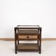 Rattan and cane bedside table, smoked glass top