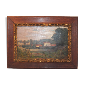 Oil painting on framed landscape panel signed J or F Muller
