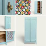 Vintage Parisian wardrobe, blue-green and gray