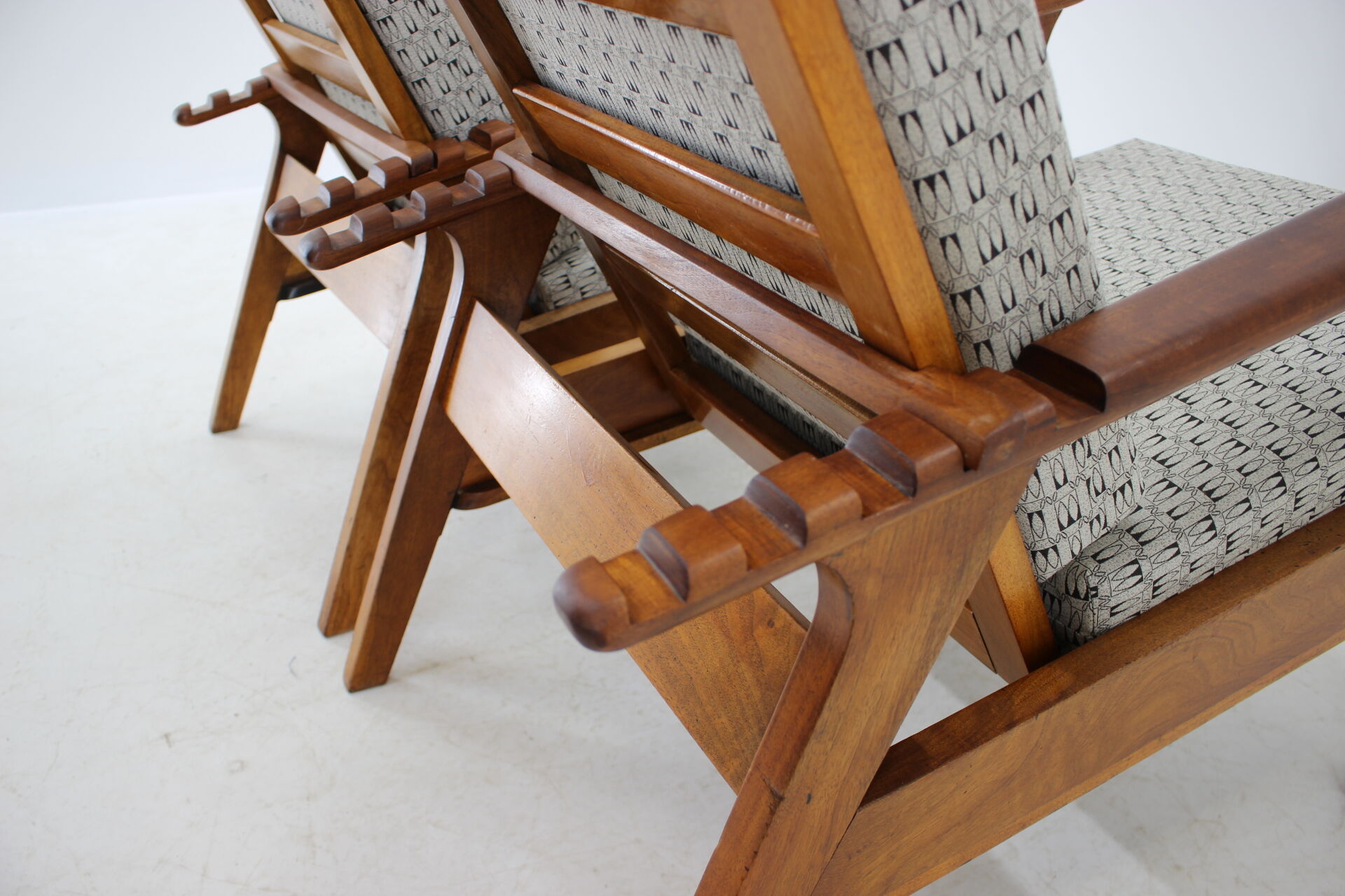 1930s Pair of Antonin Heythum Very Rare Armchairs + Stools, Czechoslovakia