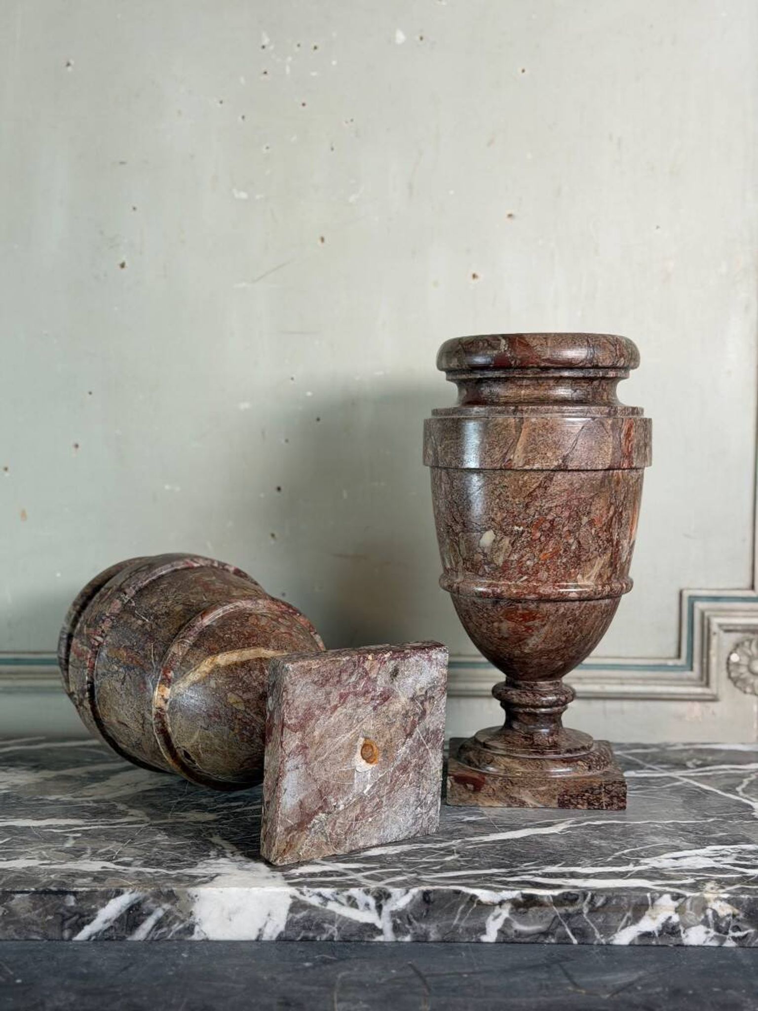 Pair of Sarrancolin marble urns, France 19th century