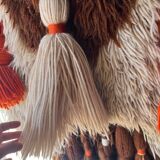 Handmade woven wool wall tapestry from the 70s and 80s, vintage macramé.